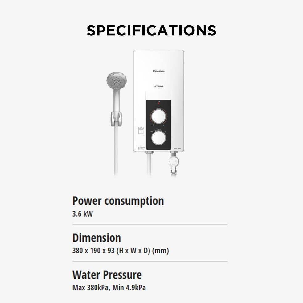 PANASONIC HOME SHOWER DH-3RP1 WATER HEATER JET PUMP 3.6 KW DH-3RP1MK