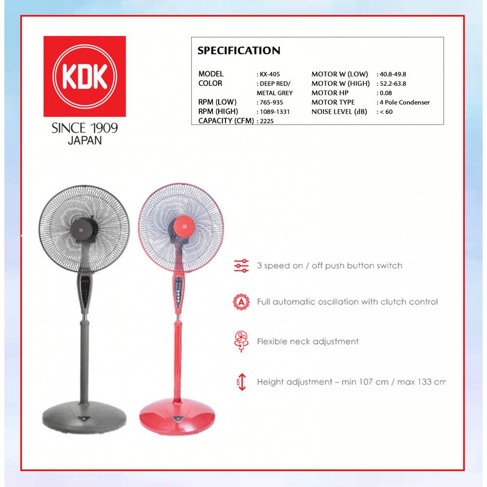 KDK 16" Stand Fan KX405 KX405 *Random Colour*
